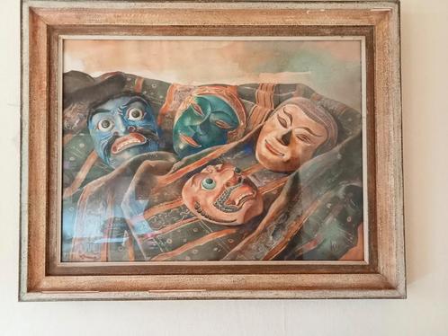 Oud schilderij. Hoogte 63cm breed 79. Op doek.  Aquarel, Antiek en Kunst, Kunst | Schilderijen | Klassiek, Ophalen