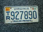 Kentekenplaat licenseplate Virginia Trailer Private USA, Verzenden, Gebruikt, Auto's