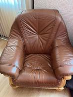 Blank eiken - Lederen Bankstel 3+2+1 - Terracotta, 250 tot 300 cm, Gebruikt, Klassiek, Ophalen of Verzenden
