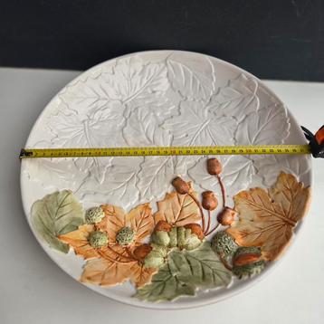 XL brocante schaal met herfstbladeren, 38 cm!  beschikbaar voor biedingen