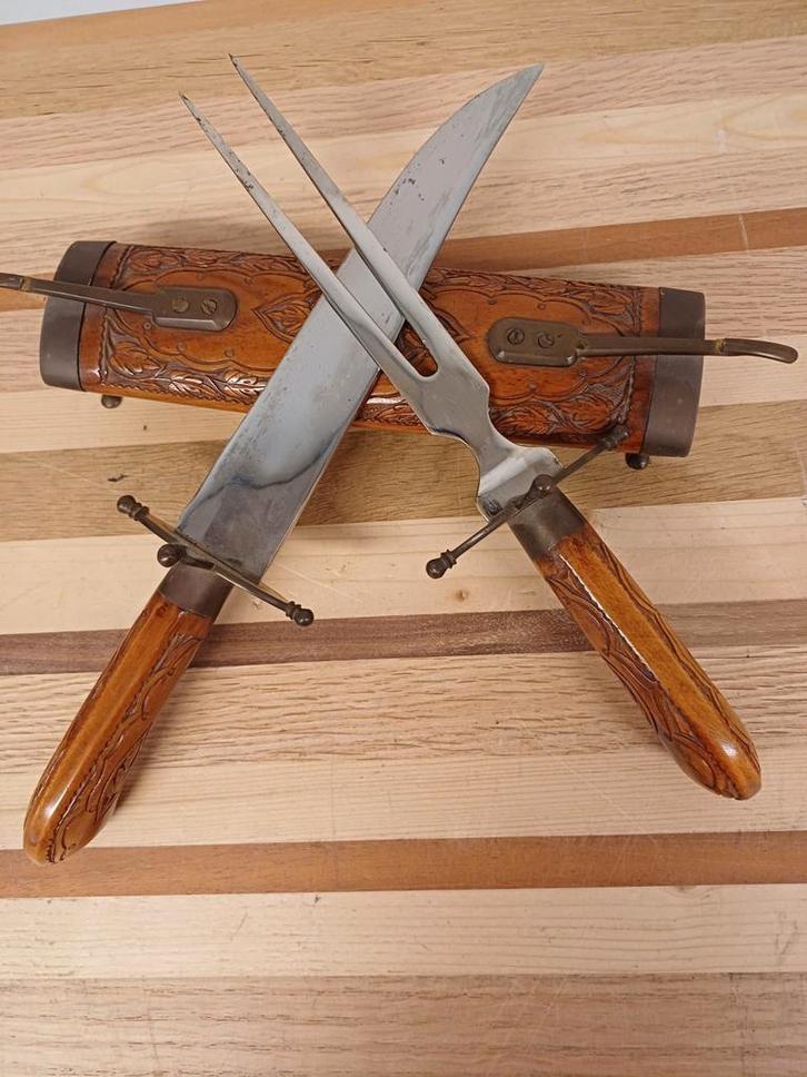 Indiaanse Trancheerset - vleesmes & vleesvork, Antiek en Kunst, Antiek | Bestek, Ophalen of Verzenden