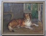 uit 1916==doek 75 x 95 cm== hond in interieur==GESIGNEERD, Antiek en Kunst, Kunst | Schilderijen | Klassiek, Ophalen