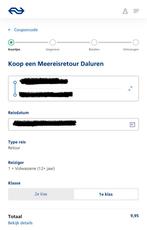 NS-meereisretour daluren trein kaartje voucher kortingscode, Tickets en Kaartjes, Eén persoon, Trein, Nederland, Overige typen