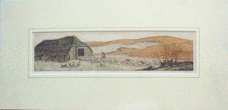 Tjeerd Bottema.1884-1978."Naar de Kooi"., Antiek en Kunst, Kunst | Etsen en Gravures, Ophalen of Verzenden