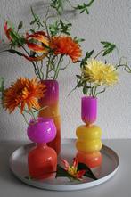 NIEUW:  set van 3 glazen vazen met decoratie., Huis en Inrichting, Woonaccessoires | Vazen, Overige kleuren, Nieuw, Ophalen of Verzenden