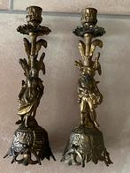 Antieke brocante Italiaanse kandelaars man en vrouw koperen., Antiek en Kunst, Ophalen of Verzenden, Koper of Brons