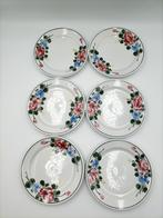 Zes vintage gebak bordjes Lilien porzelan Austria Alpenflora, Antiek en Kunst, Ophalen of Verzenden