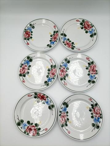 Zes vintage gebak bordjes Lilien porzelan Austria Alpenflora beschikbaar voor biedingen