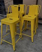 2 Retro Gele Metalen Barkrukken, Huis en Inrichting, Barkrukken, Met voetsteun, 60 tot 90 cm, Ophalen of Verzenden, Metaal