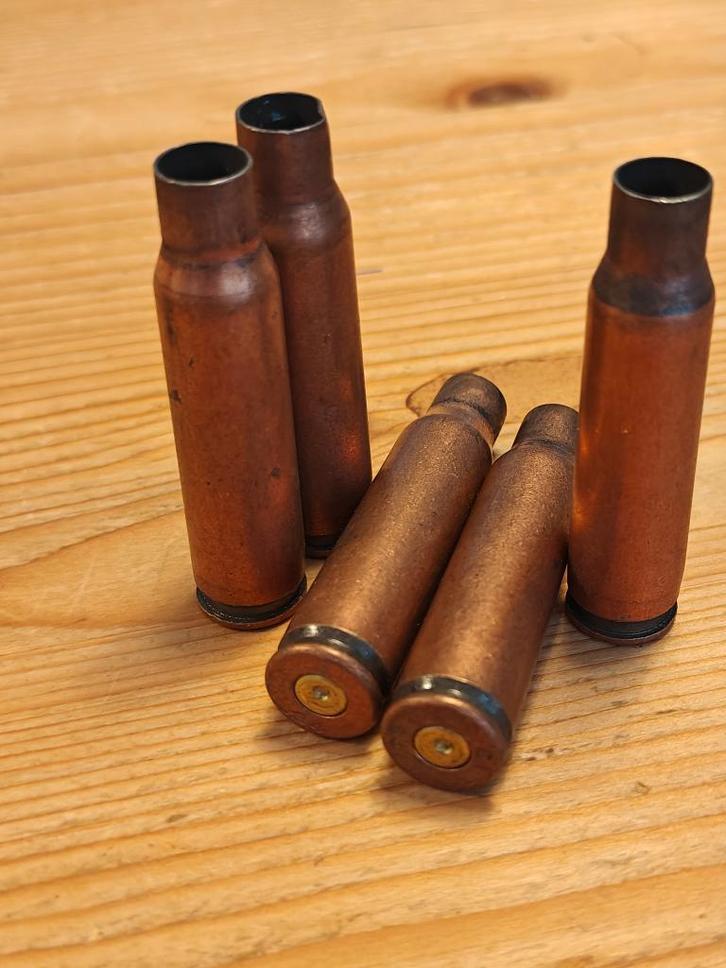 Vijf lege hulzen 7.62x51 mm, Verzamelen, Militaria | Algemeen, Landmacht, Hulzen of Bodemvondsten, Nederland, Ophalen of Verzenden