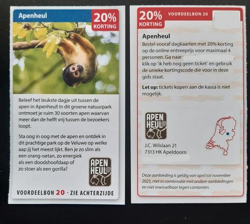 Apenheul 20% korting voor max. 4 personen., Tickets en Kaartjes, Kortingen en Cadeaubonnen