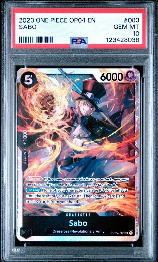 ONE PIECE OP04 SABO #083 PSA 10 - Kingdoms of Intrigue 2023, Hobby en Vrije tijd, Verzamelkaartspellen | Overige, Nieuw, Losse kaart