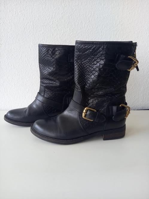 Nubikk – Zwarte leren biker boots, mt.37!, Kleding | Dames, Schoenen, Zo goed als nieuw, Lage of Enkellaarzen, Zwart, Ophalen of Verzenden