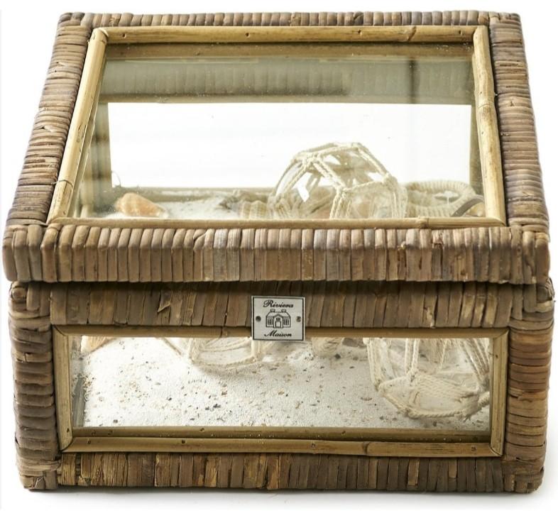 Rivièra Maison Rustic Rattan French Glass Box, Ophalen, Mand, Vierkant, Glas