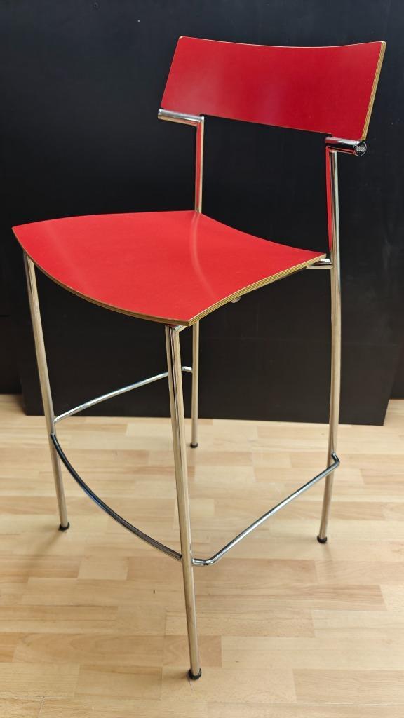 Barkrukken Rood 4 stuks - Van der Sluis Quasi, Huis en Inrichting, Barkrukken, Gebruikt, 90 cm of meer, Metaal, 4 krukken, Ophalen