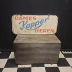 Dames/ Heren kapper metalen reclamebord dubbelzijdig Patina, Ophalen, Gebruikt, Reclamebord