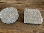 Plafonnieres RZB reliefglas met metaal jaren 70 2 stuks, Ophalen of Verzenden, Zo goed als nieuw, Glas, Vintage