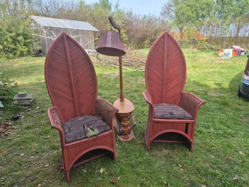 Vintage unieke rotan stoelen en aparte lamp beschikbaar voor biedingen