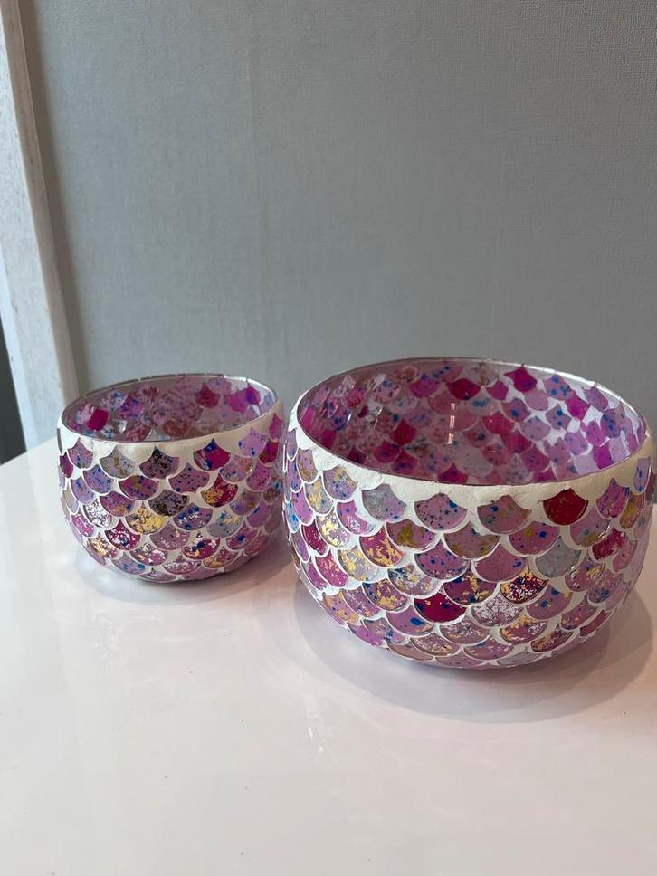 Set van 2 sfeervolle kaarsenhouders/windlichten, Huis en Inrichting, Woonaccessoires | Schalen en Manden, Zo goed als nieuw, Schaal