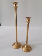 twee hollywood regency koperen kandelaars 40 en 30 cm hoog, Ophalen of Verzenden