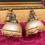 2 Wandlampen antiek met kralen wand lampen kap goud, Glas, Antiek / klassiek, Verzenden