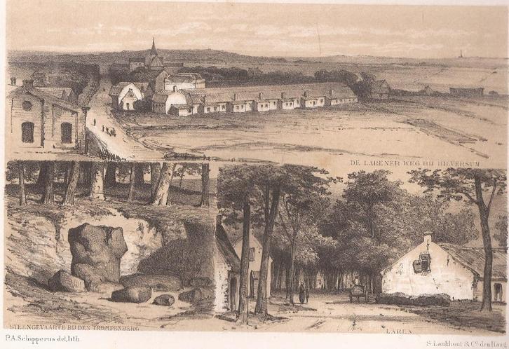De larener weg bij Hilversum Laren Steengevaarte Trompenberg, Antiek en Kunst, Kunst | Etsen en Gravures, Ophalen of Verzenden