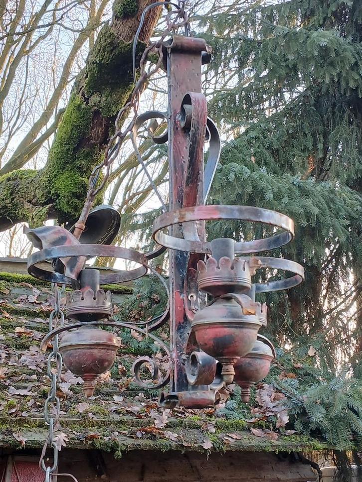 Antieke Smeedijzeren Hanglamp, Antiek en Kunst, Antiek | Lampen, Ophalen of Verzenden