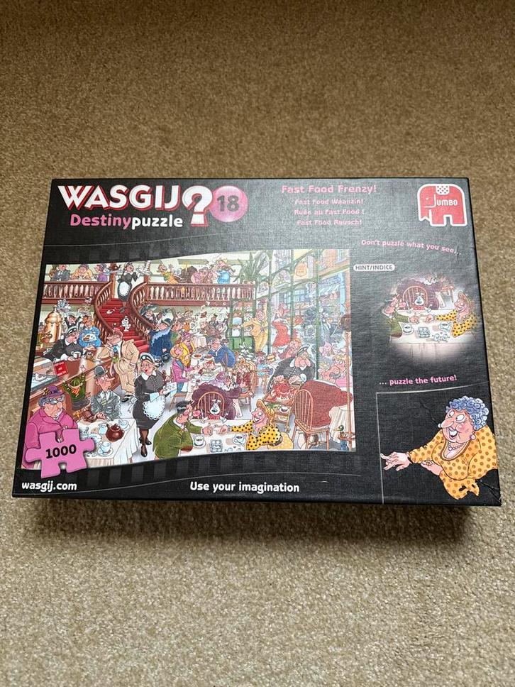 Wasgij Destiny 18 - Fast Food Frenzy - 1000 stukjes, Hobby en Vrije tijd, Denksport en Puzzels, Gebruikt, Legpuzzel, 500 t/m 1500 stukjes