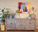 Groot dressoir van oude Indiase deuren, blauw/groen, Huis en Inrichting, Ophalen, Zo goed als nieuw, 200 cm of meer, 25 tot 50 cm