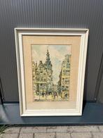Jan Korthals, aquarel Zandstraat met Zuiderkerk Amsterdam, Ophalen of Verzenden