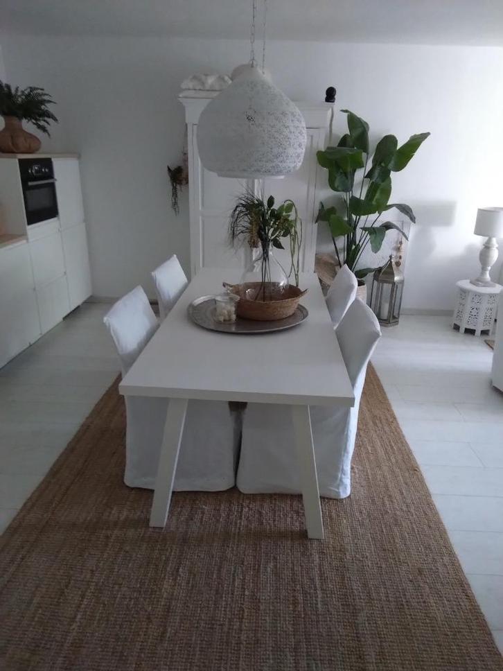 Witte eettafel van Woood met 2 soorten poten., Huis en Inrichting, Tafels | Eettafels, Gebruikt, 50 tot 100 cm, 150 tot 200 cm