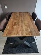 Houten Eettafel met Metalen Onderstel ( zonder stoelen ), Huis en Inrichting, Tafels | Eettafels, Ophalen of Verzenden, Zo goed als nieuw