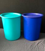 Ruimtespaarders rond met drukdeksel tupperware blauw/groen, Ophalen of Verzenden, Zo goed als nieuw, Groen