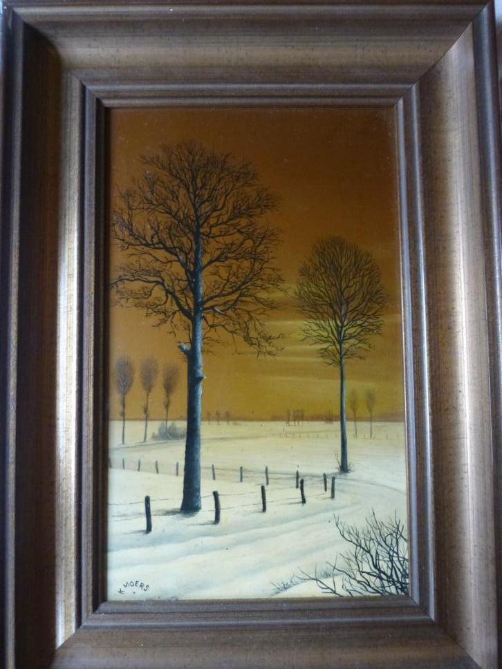 ‘Winters Landschap’ olieverf van Karel Moers (1932-2016), Antiek en Kunst, Kunst | Schilderijen | Klassiek, Verzenden