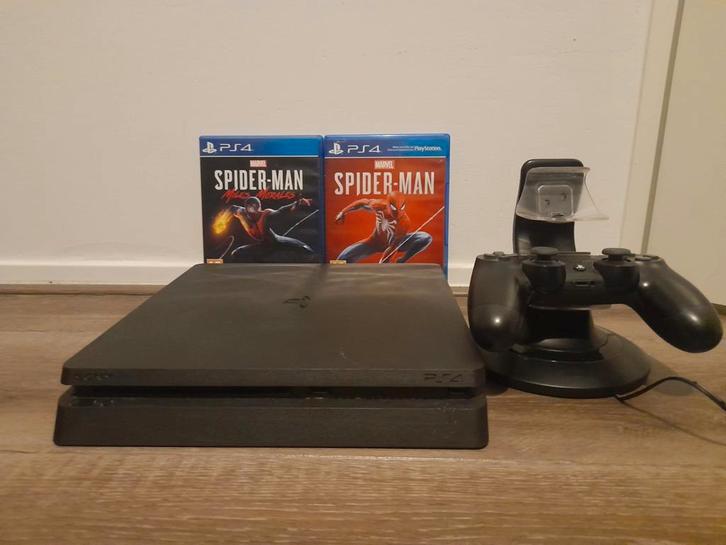 PS4 Slim + Spider-Man Games, Controller & Oplader, Spelcomputers en Games, Spelcomputers | Sony PlayStation 4, Zo goed als nieuw