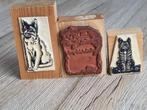 3 Mooie Zeldzame Vintage Stempels op Hout met Katten Poezen, Verzenden, Gebruikt, Houten stempel