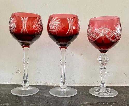 Drie kristallen wijnglazen, Antiek en Kunst, Antiek | Glas en Kristal, Ophalen of Verzenden