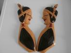 Oud houtsnijwerk handgemaakt indianen meisjes, Antiek en Kunst, Ophalen of Verzenden