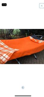 Oranje geblokte vintage wollen deken, Huis en Inrichting, Woonaccessoires | Plaids en Woondekens, Ophalen of Verzenden, Zo goed als nieuw