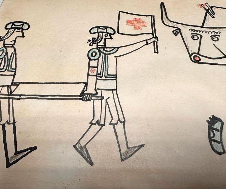 Rode Kruis Stier ca. 1945–1965 Moderne satirische tekening, Antiek en Kunst, Kunst | Tekeningen en Foto's, Ophalen of Verzenden