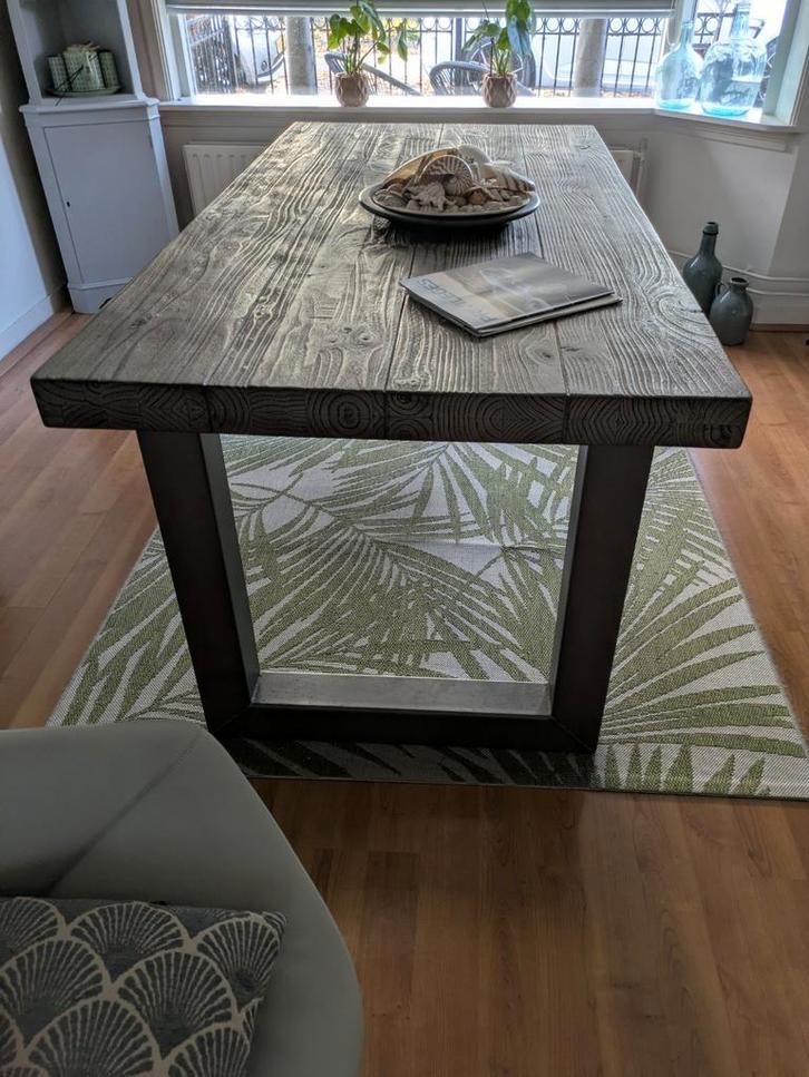 Eettafel 200x100x8cm. Houten blad,stalen onderstel., Huis en Inrichting, Tafels | Eettafels, Zo goed als nieuw, 50 tot 100 cm