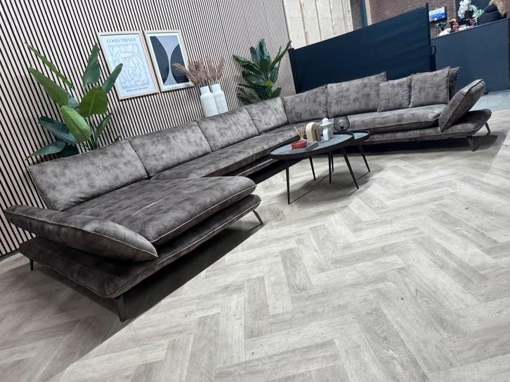 ZGAN Luxe Velvet Velours Design U-Bank - Taupe - 405cm, Huis en Inrichting, Banken | Bankstellen, Zo goed als nieuw, Hoekbank