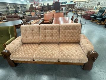 Vintage robuuste eiken 3-zitsbank - velours bekleding beschikbaar voor biedingen