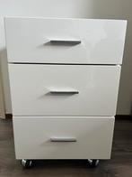 Hoogglans witte bureau ladekastje met 3 laden, Ophalen, Gebruikt, 3 of 4 laden, Minder dan 100 cm