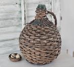 Brocante Franse flesmand 32cm hoog gistfles wijnfles, Ophalen of Verzenden, Rechthoekig, Hout