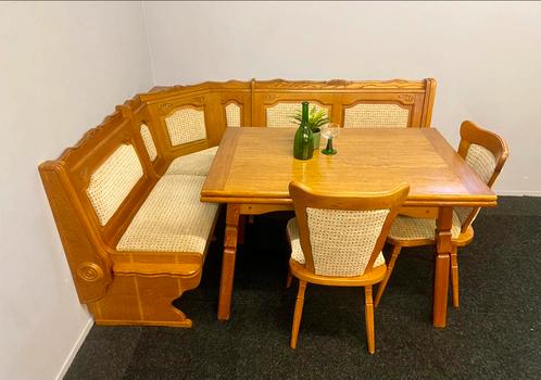 Echte duitse eethoek eiken oostenrijkse zithoek klepbank, Huis en Inrichting, Barren, Zo goed als nieuw, Inclusief barstoelen