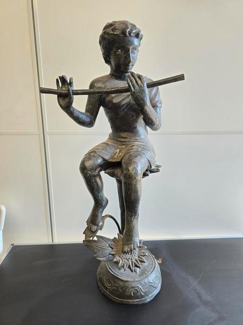 Bronzen beeld fluitspeler 77,5cm, Antiek en Kunst, Antiek | Koper en Brons, Ophalen of Verzenden