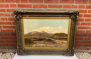 Oud schilderij van een landschap uit 1869 John Williams. beschikbaar voor biedingen