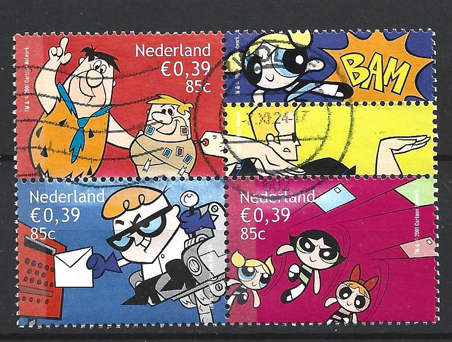 Gestempeld Nederland vijf maal Cartoons ( 2601015-12, Ophalen of Verzenden, Na 1940, Gestempeld