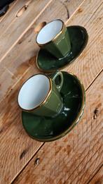 2x Apilco Espresso Kop en Schotel - Groen/Goud, Huis en Inrichting, Keuken | Servies, Gebruikt, Ophalen of Verzenden, Overige stijlen